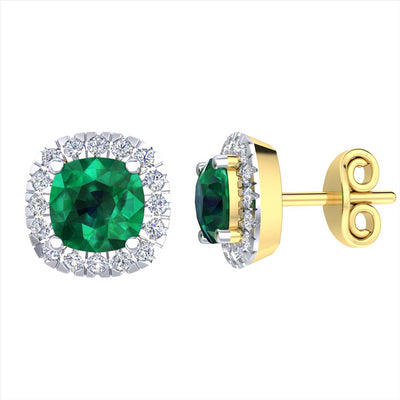 9k yg diamond and emerald 4x4square natural emerald stud