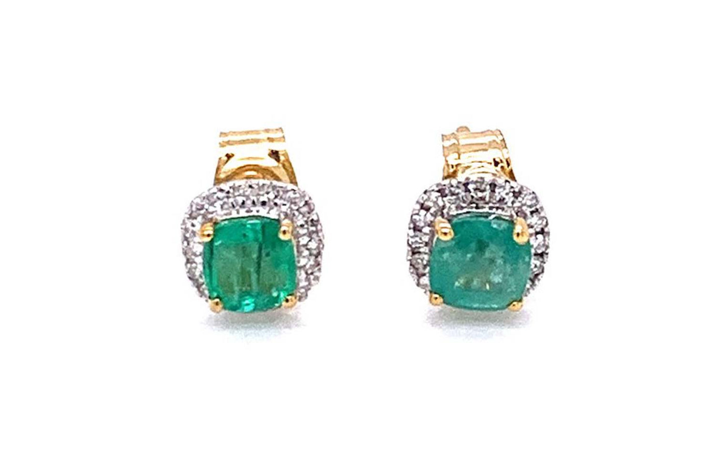 9k yg diamond and emerald 4x4square natural emerald stud