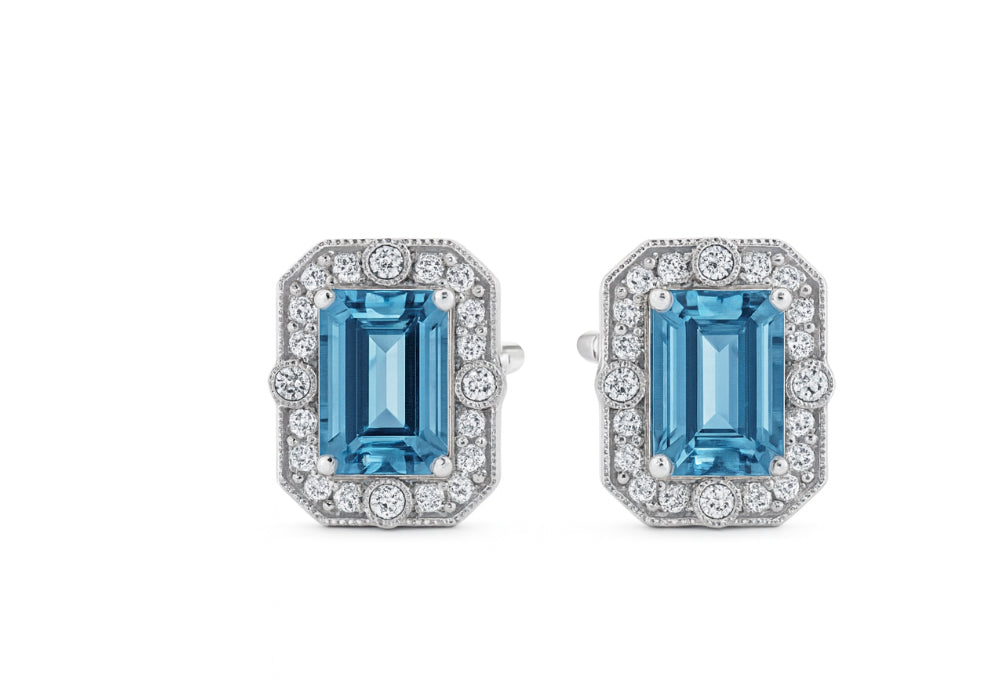9K White Gold Diamond Topaz Studs