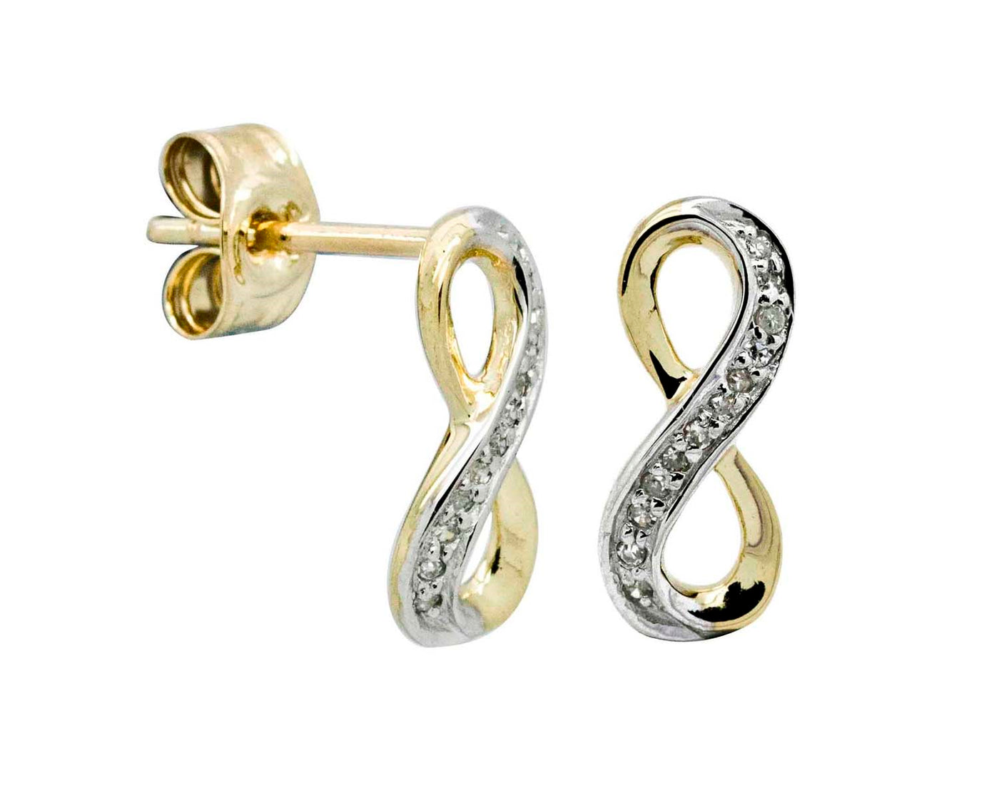 9k YG Infinity Earrings set with 24D=0.05ct.