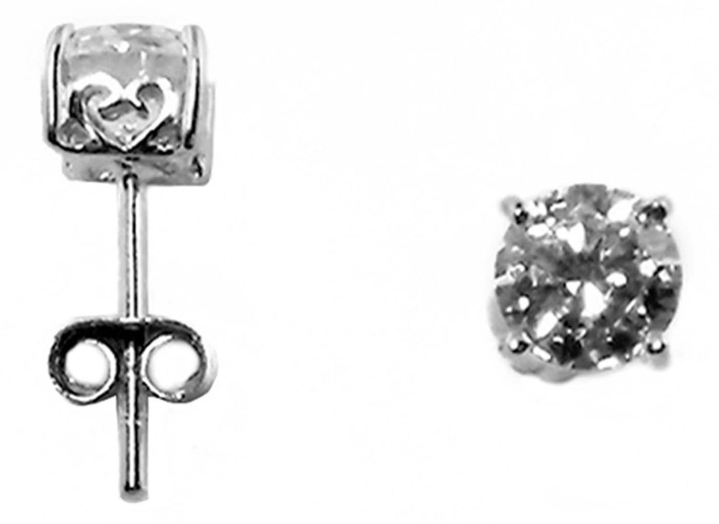 9k WG 4-Claw Studs 5mm Brilliant Zirconia Filigree Heart Setting. Approx. 0.9g