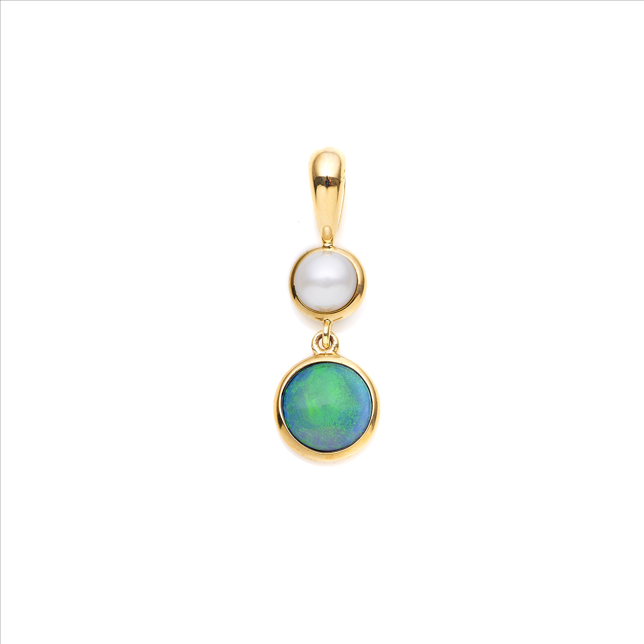 9CT YG WHITE SOLID OPAL 6MM & 4MM FWP PENDANT