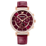 Passage Chrono watch, Swiss Made, Leather strap, Red, Rose gold-tone finish