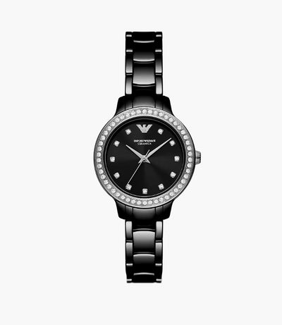 Emporio Armani Three-Hand Black Ceramic Watch