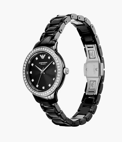 Emporio Armani Three-Hand Black Ceramic Watch