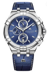 Maurice Lacroix AIKON Blue, rhodied M logo Blue, ecru stitching, rh. M logo Stainless steel case 44mm