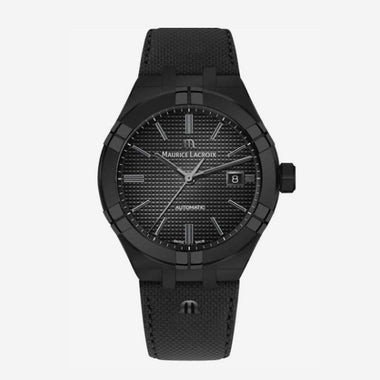 AIKON - NEW Black PVD case 42mm Black Clou de Paris, black indexes Black leather, black M logo 3 HAND DATE AUTO