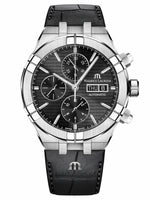 Maurice Lacroix AIKON Black with H & V lines, rhodied indexes Black, T/T stitching, rh. M logo Stainless steel case 44mm