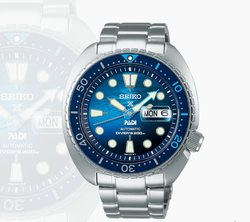Seiko Prospex Automatic Divers Mens Watch 'Great Blue' Turtle Scuba PADI Sepcial Edition SRPK01K.