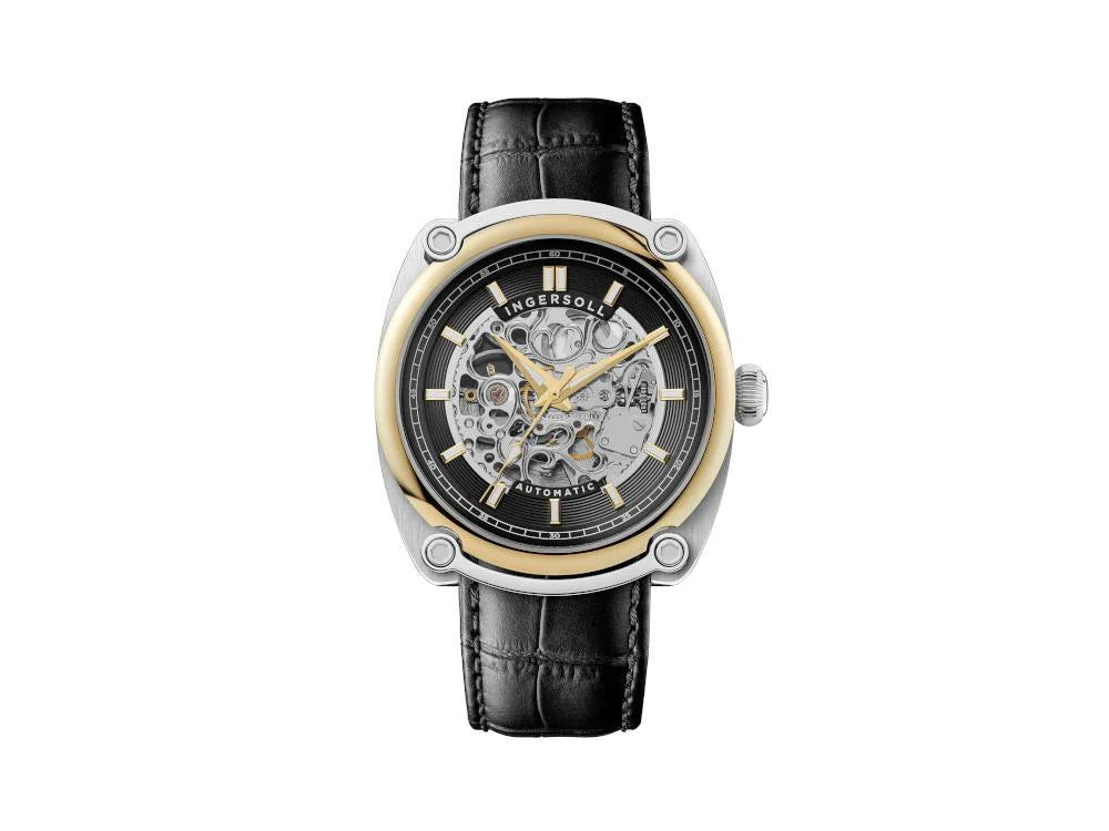Ingersoll The Michigan Gold Skeleton With Black Strap New