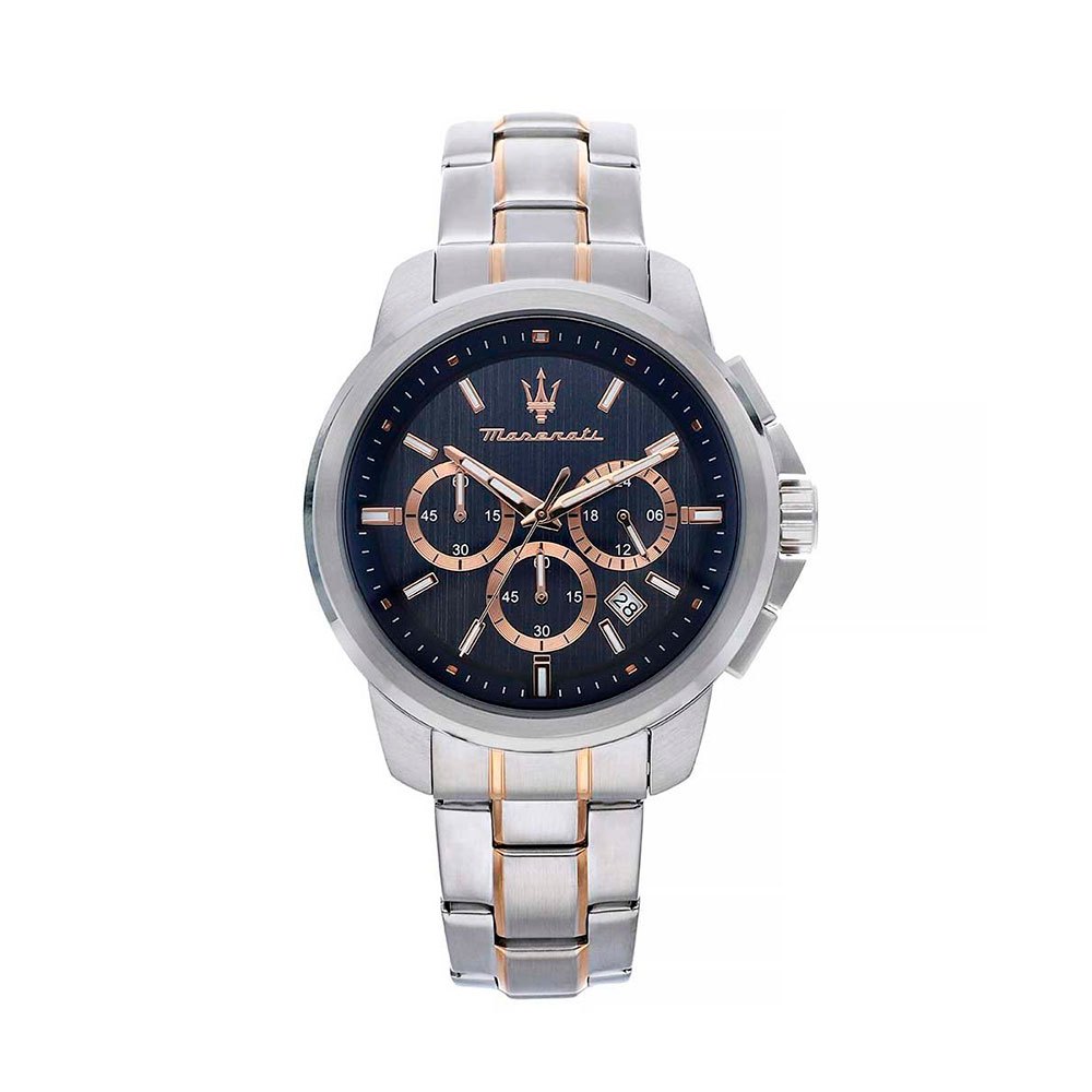 Maserati Successo 44mm Chronograph Blue Dial Stainless Steel Strap,Rose Gold Details, 50m WR(NEW 2023)