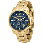 Maserati Successo 50M Wr Chronograph, Yelow Gold Pvd Case And Bracelet With Blue Dial