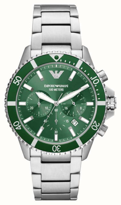 Emporio Armani Men's | Green Chronograph Dial | Stainless Steel Bracelet AR11500 - First Class