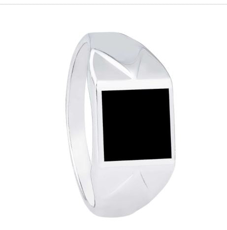 Rhodium Plated Sterling Silver Square Men's Ring With Enamel