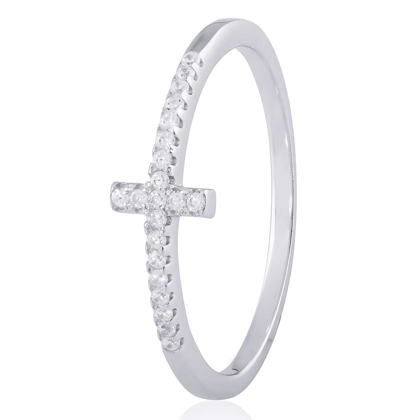 Rhodium Plated Sterling Silver Cross CZ Ring