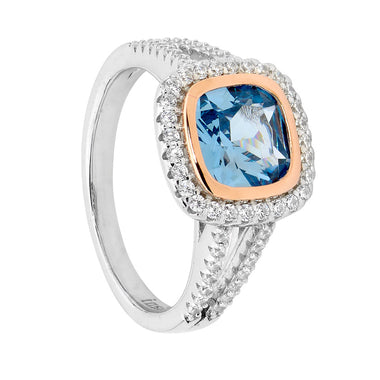 S/S BLUE SPINEL CUSHION CUT W ROSE GOLD PLATING SIZE 8