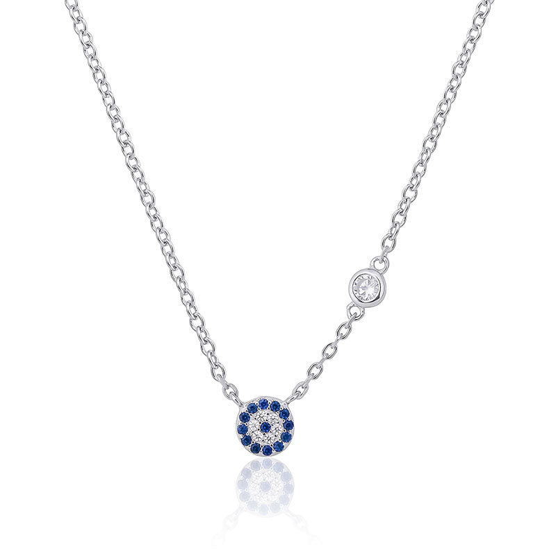 Blue Rhodium Plated Sterling Silver CZ Evil Eye Necklace