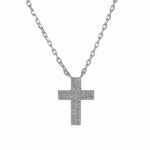 Rhodium Plated Sterling Silver Cross CZ Necklace