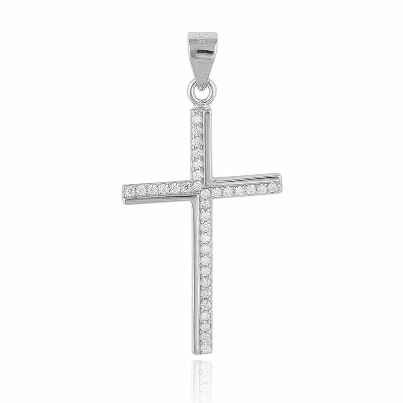 Rhodium Plated Silver Silver Cross