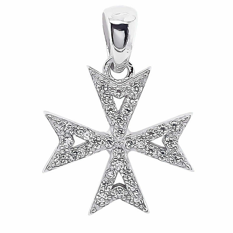 Rhodium Plated Sterling Silver Maltese CZ Pendant