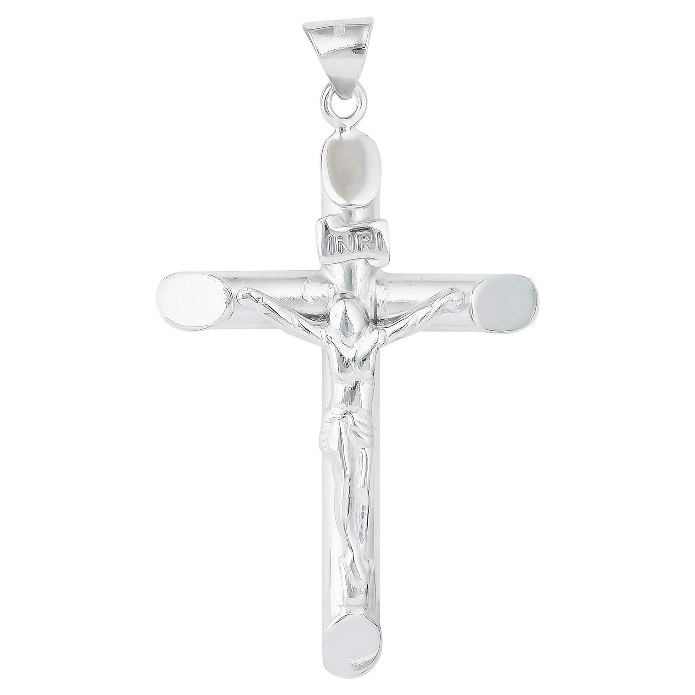 Rhodium Plated Sterling Silver Cross Pendant With Crucifix - 26x44mm