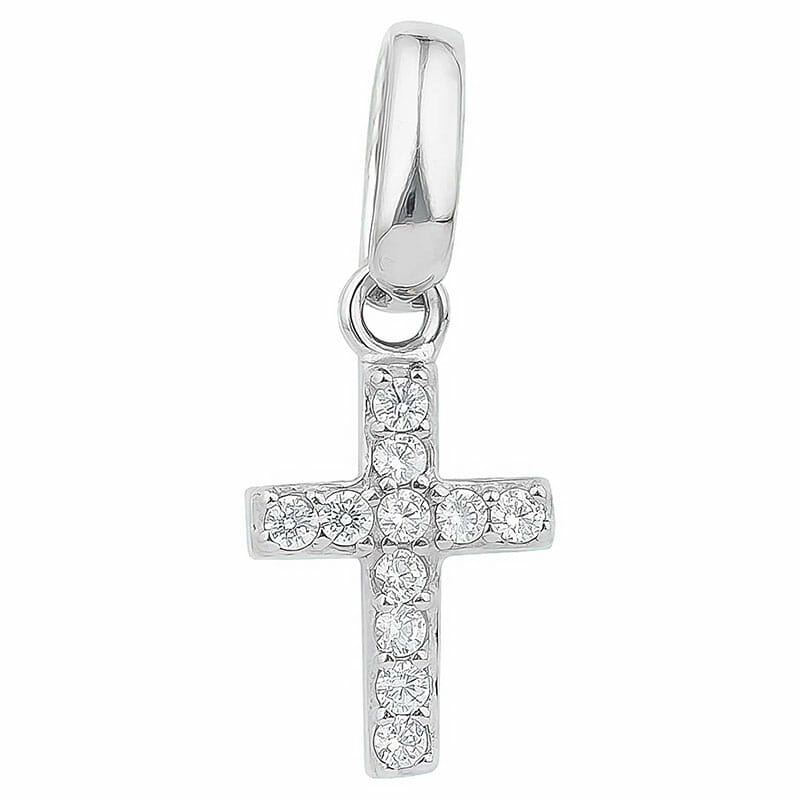 Rhodium Plated Sterling Silver Cross CZ Pendant