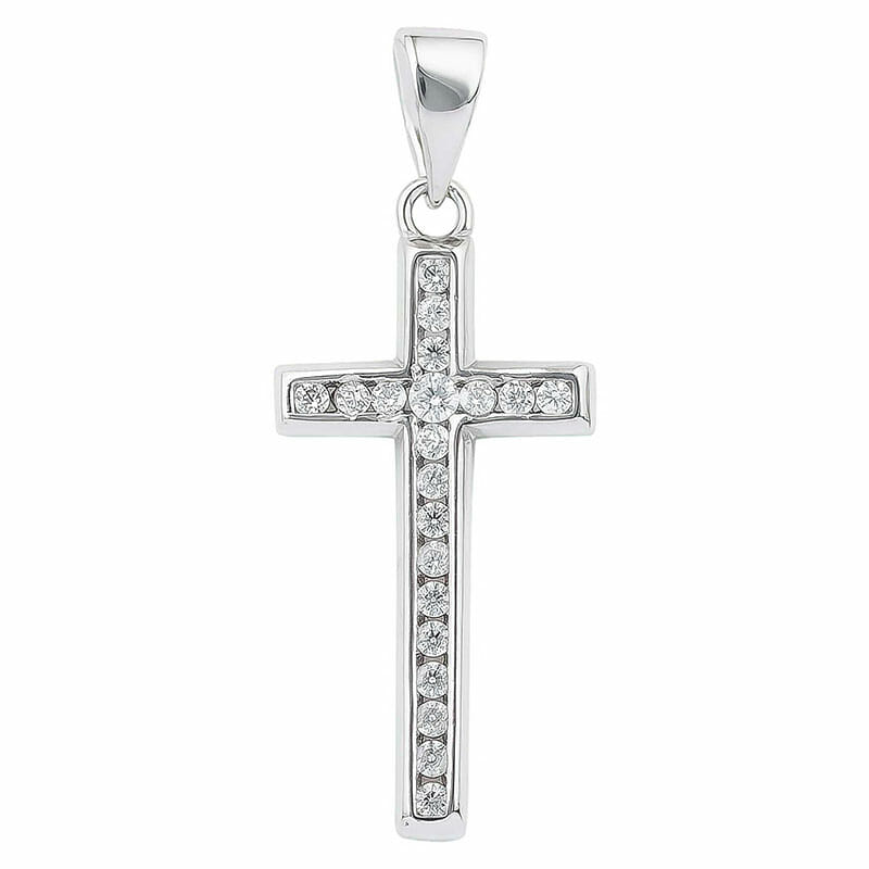 Rhodium Plated Sterling Silver CZ Cross Pendant