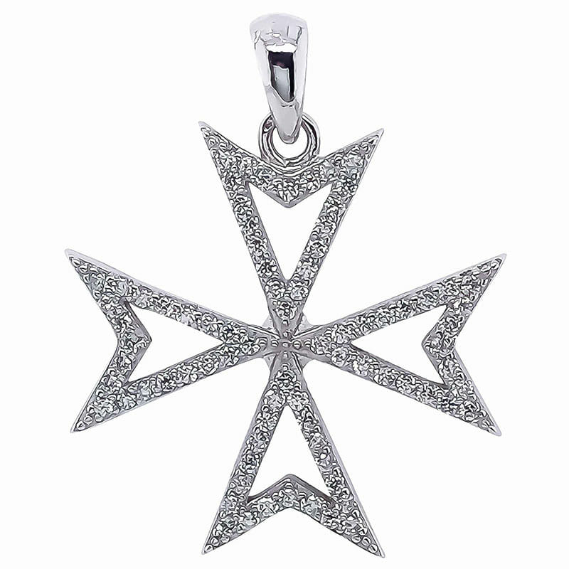 Rhodium Plated Sterling Silver Maltese CZ Pendant