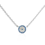 Rhodium Plated Sterling Silver Blue and Yellow CZ Evil Eye Necklace