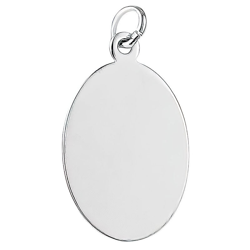 Rhodium Plated Sterling Silver Round Oval ID Tag Pendant