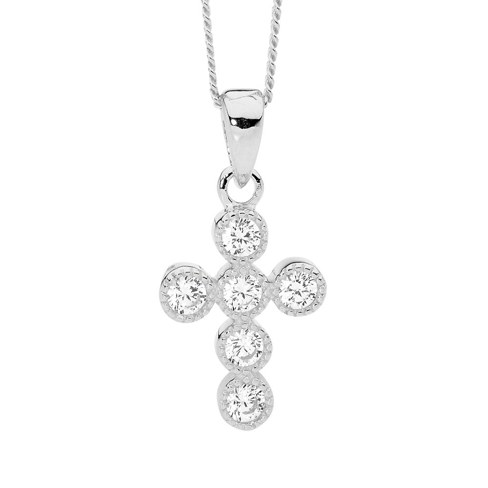 Sterling Silver Rhodium Plated cross with CZ