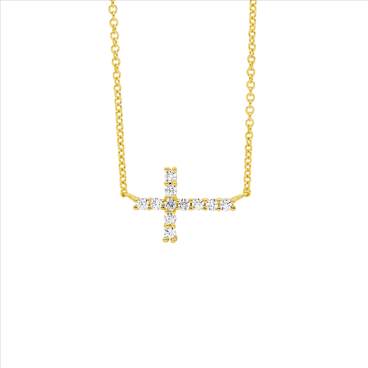 Gold plated side cross necklace