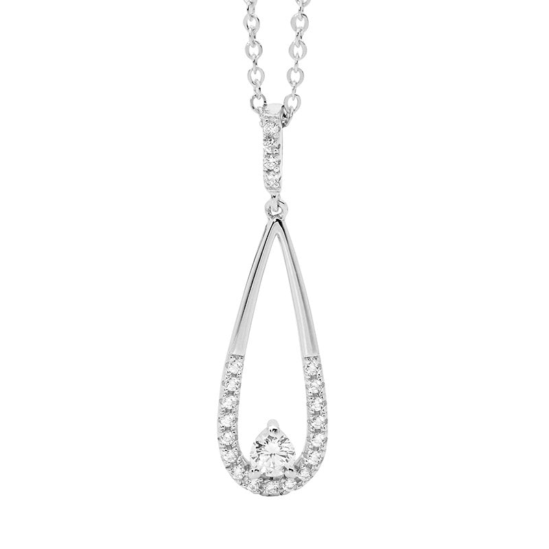 Silver Rhodium Plated drop pendant