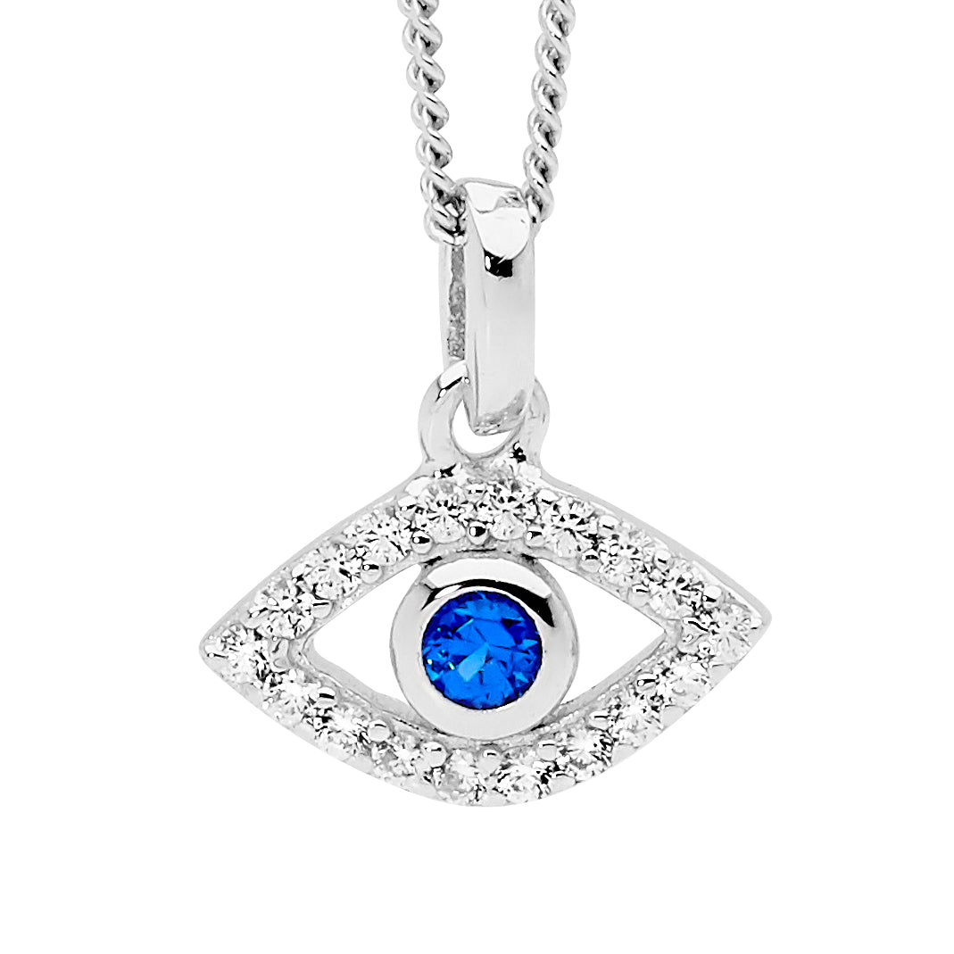 ss WH & blue cz evil eye