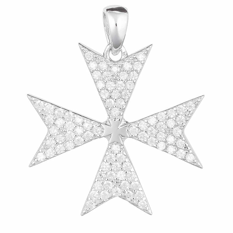 Rhodium Plated Sterling Silver Maltese CZ Pendant