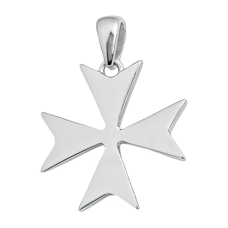 Rhodium Plated Sterling Silver Cross Pendant maltese