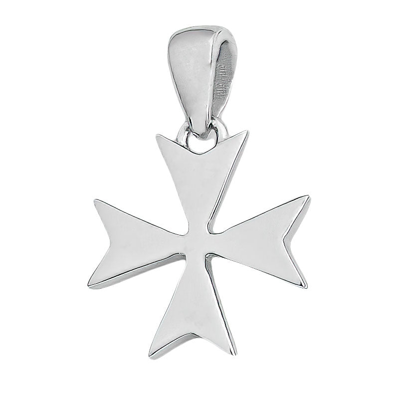 Rhodium Plated Sterling Silver Cross Pendant Maltese Small