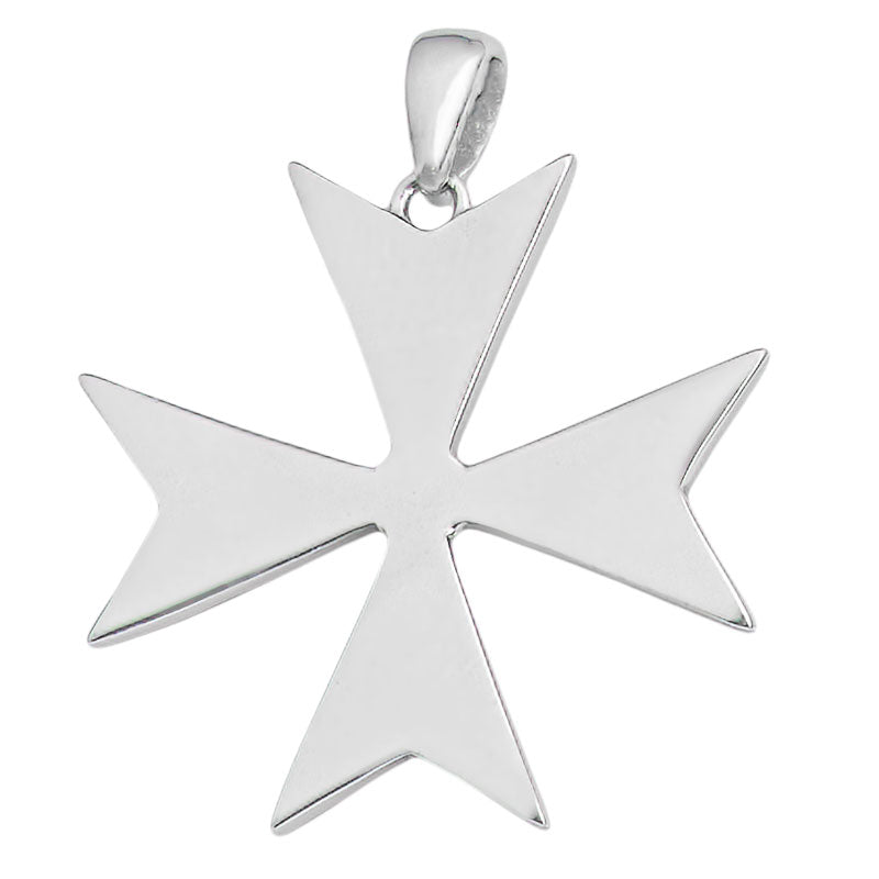 Rhodium Plated Sterling Silver Cross Pendant maltese Large