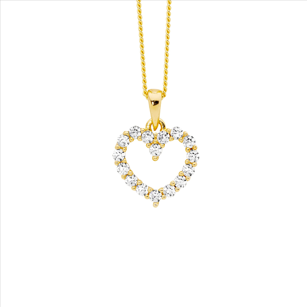 SS wh cz 11mm open heart pendant w/gold plating - RRP $69