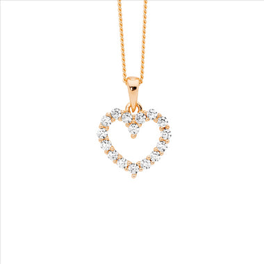 S wh cz 11mm open heart pendant w/rose gold plating - RRP $69