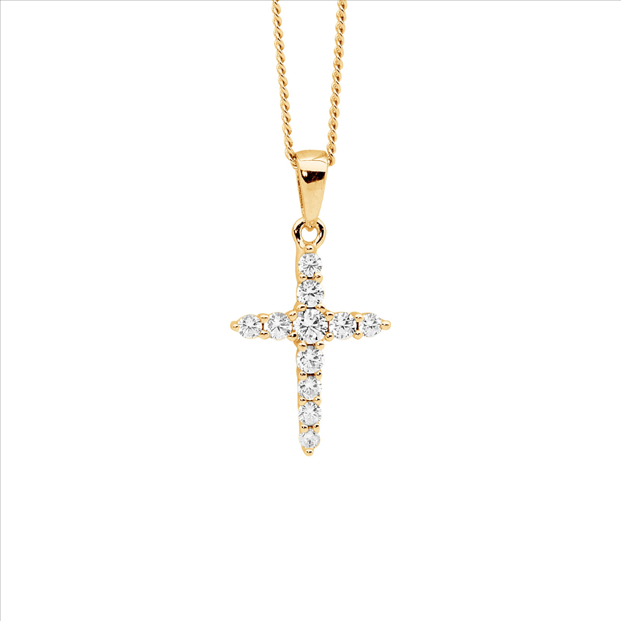 Ss Wh Cz 15Mm Cross Pendant W/Gold Plating