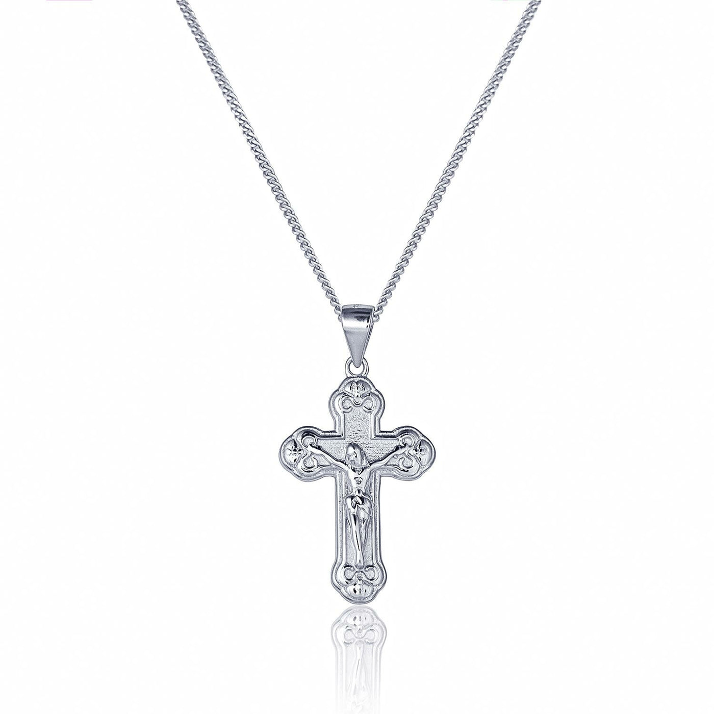 Rhodium Plated Sterling Silver Crucifix Cross Pendant- 18x27mm