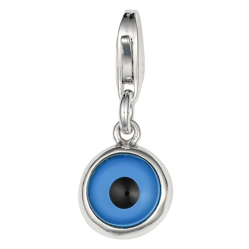 Rhodium Plated Sterling Silver Plain Blue Evil Eye Pendant