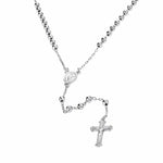 3mm Moon Cut Rhodium Plated Sterling Silver Rosary Necklace With Crucifix Cross