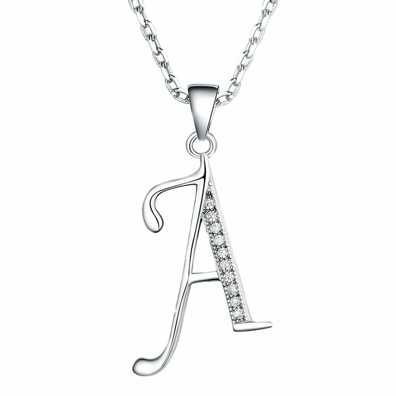 Rhodium Plated Sterling Silver Italic Initial A Pendant