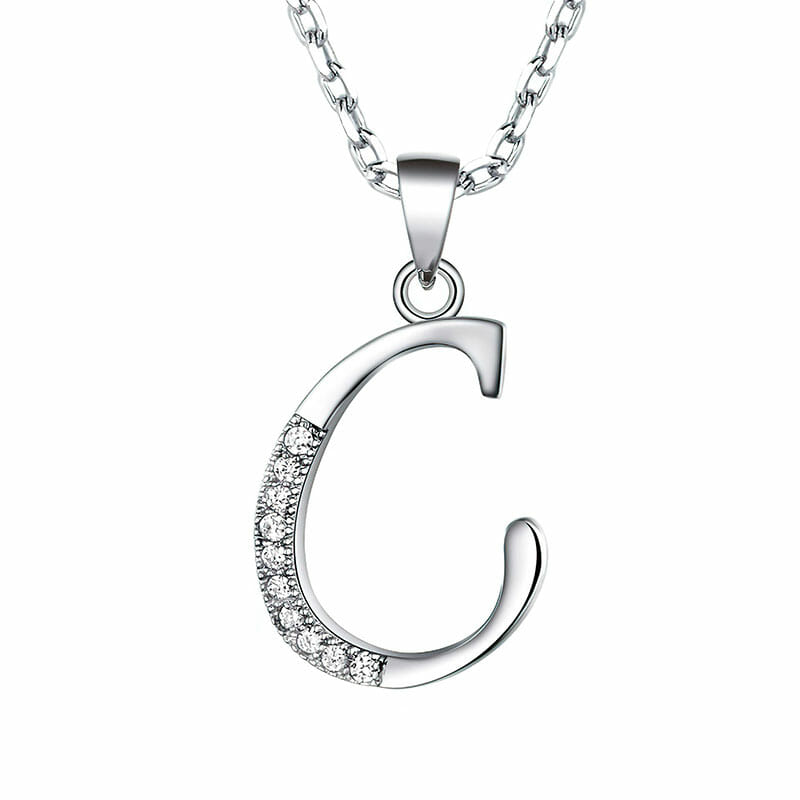 Rhodium Plated Sterling Silver Italic Initial C Pendant