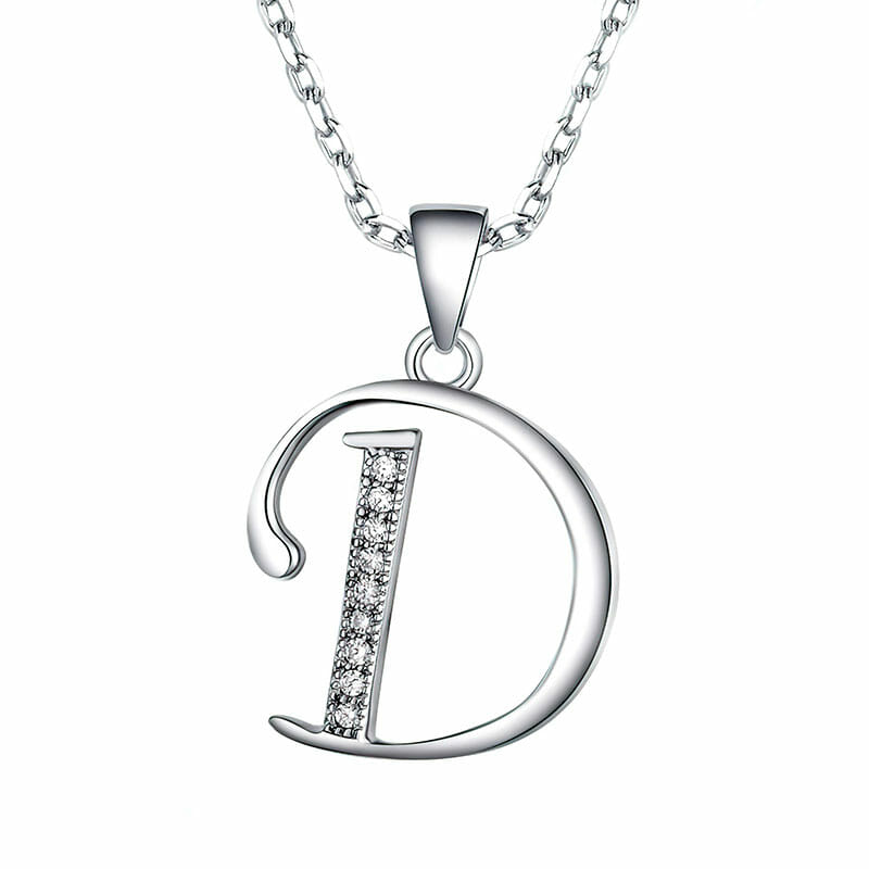 Rhodium Plated Sterling Silver Italic Initial D Pendant