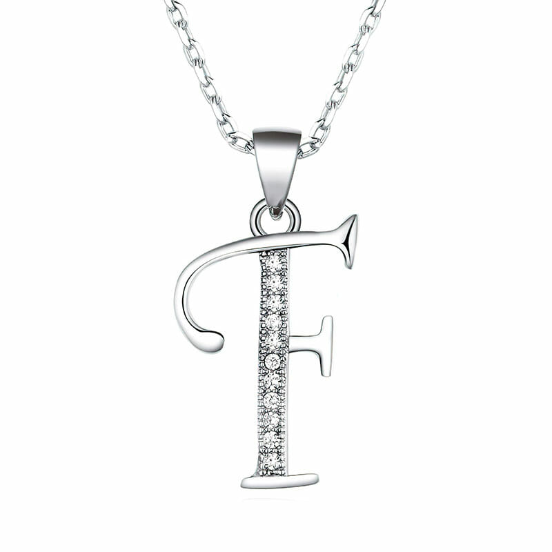 Rhodium Plated Sterling Silver Italic Initial F Pendant