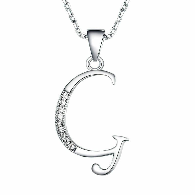 Rhodium Plated Sterling Silver Italic Initial G Pendant