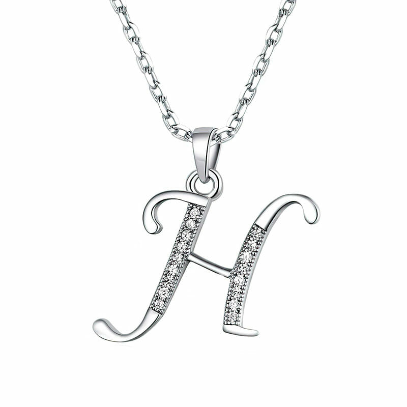 Rhodium Plated Sterling Silver Italic Initial H Pendant